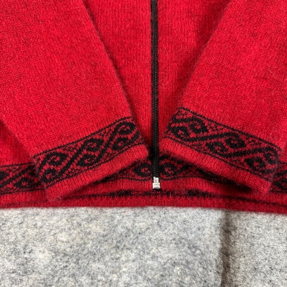 Lothlorian Red Wool Possum Blend Zip-Up Cardigan Sweater with Black Trim Women S - Picture 7 of 16